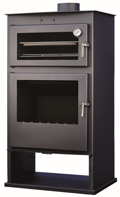 Estufa de Leña con Horno Modelo Mulhacén Leñero 11,6 kW Gris